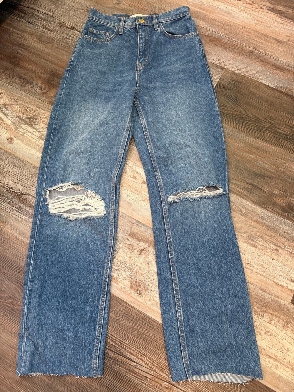 Triarchy x Josephine Skriver High Waisted Blue Jeans distressed size 25 EUC